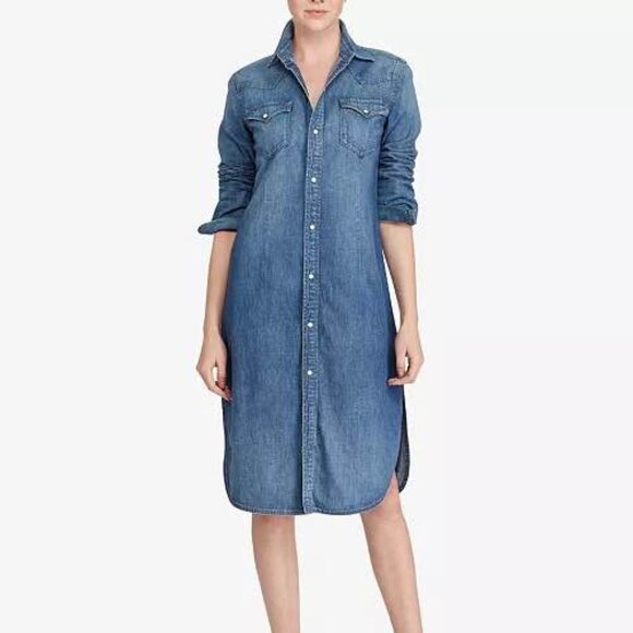 Polo Ralph Lauren Western Denim Knee Length Shirt Dress [size M] - Picture 2 of 12